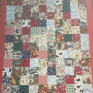 Handmade Patchwork Holiday Throw  - Red, Green, Navy, Cream NOT A QUILT YET